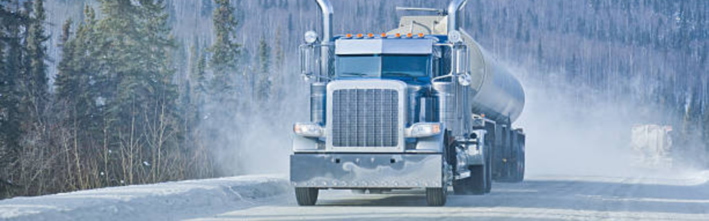 Semi truck on icy road