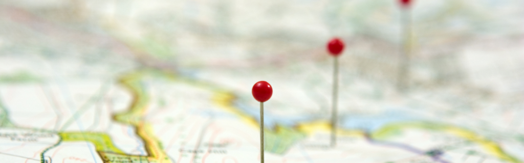 map with red pins