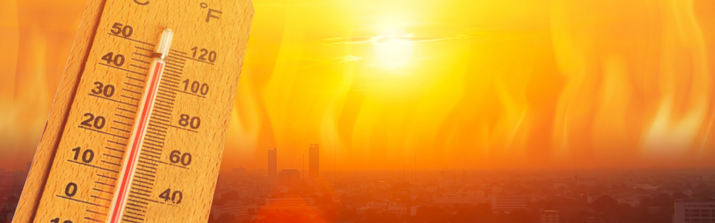 thermometer reading high temp with orange sunny background