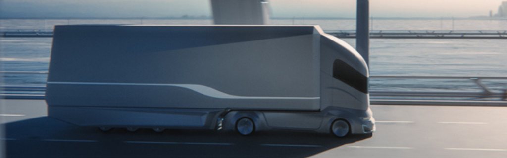 futuristic semi truck crossing bridge