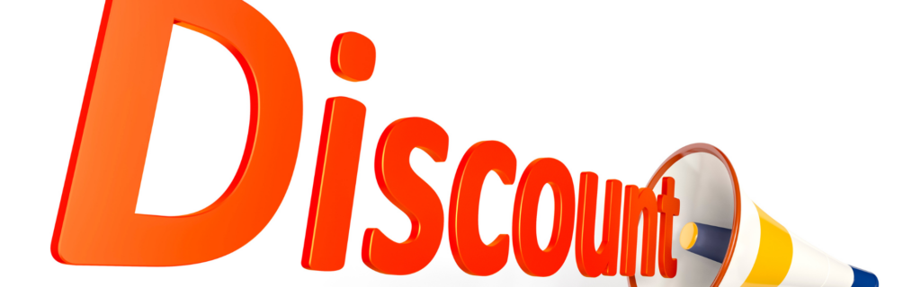 Graphic featuring the word discount coming out of a megaphone