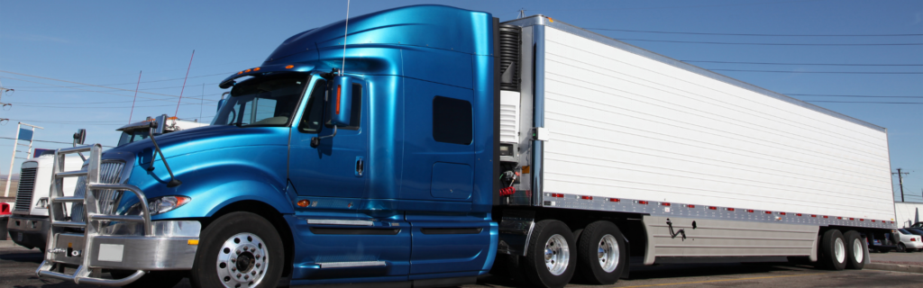 blue semi truck parked