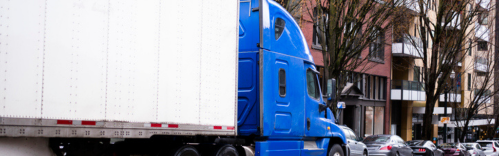 semi truck in urban area
