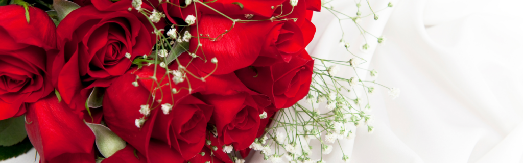 red roses with baby's breath