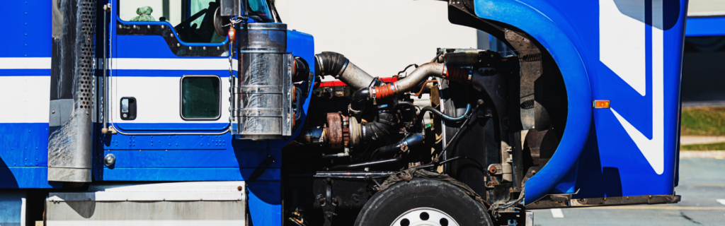 semi truck with hood open
