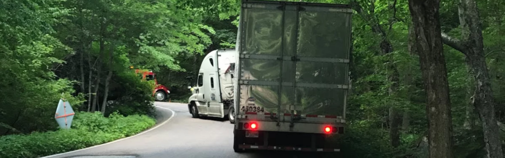 semi truck stuck in smugglers notch, vermont