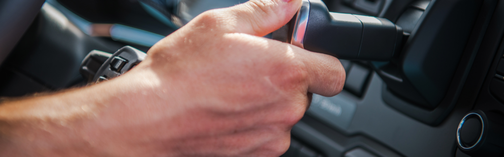 hand brake inside semi truck cab
