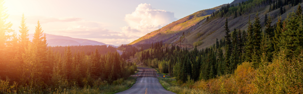 mountain road at sunset