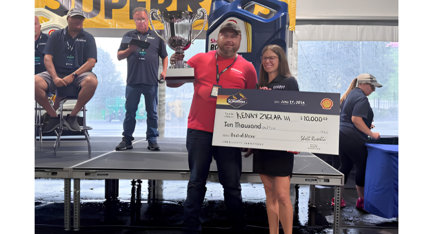 Kenny Ziglar II earned Best of Show at the 2026 Shell Rotella SuperRigs competition for the second consecutive year with his 2007 Peterbilt 379, "Scrapin' By."