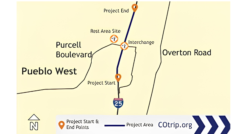 The Colorado Department of Transportation plans to build a new Interstate 25 rest area near Pueblo featuring 50 truck parking spaces as part of the Exit 108 interchange improvement project.